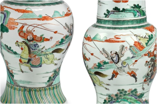 清時代 康熙五彩人物物語文瓶 西廂記棒槌瓶 花瓶(E-74) 瓷器說