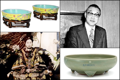 永慶長春　大雅斎　花鳥特大筆筒 A yellow-ground grisaille-decorated 'Dayazhai' vase
