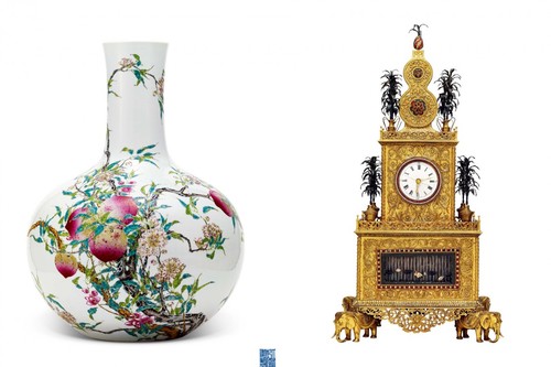 大清乾隆年制款 臙脂紅 琺瑯彩九桃紋 特大天球瓶