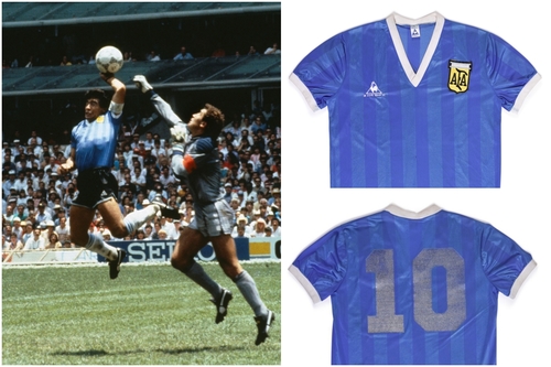 足球場的「上帝之手」 馬勒當拿世界盃球衣估價HK$4,100萬網上拍賣
