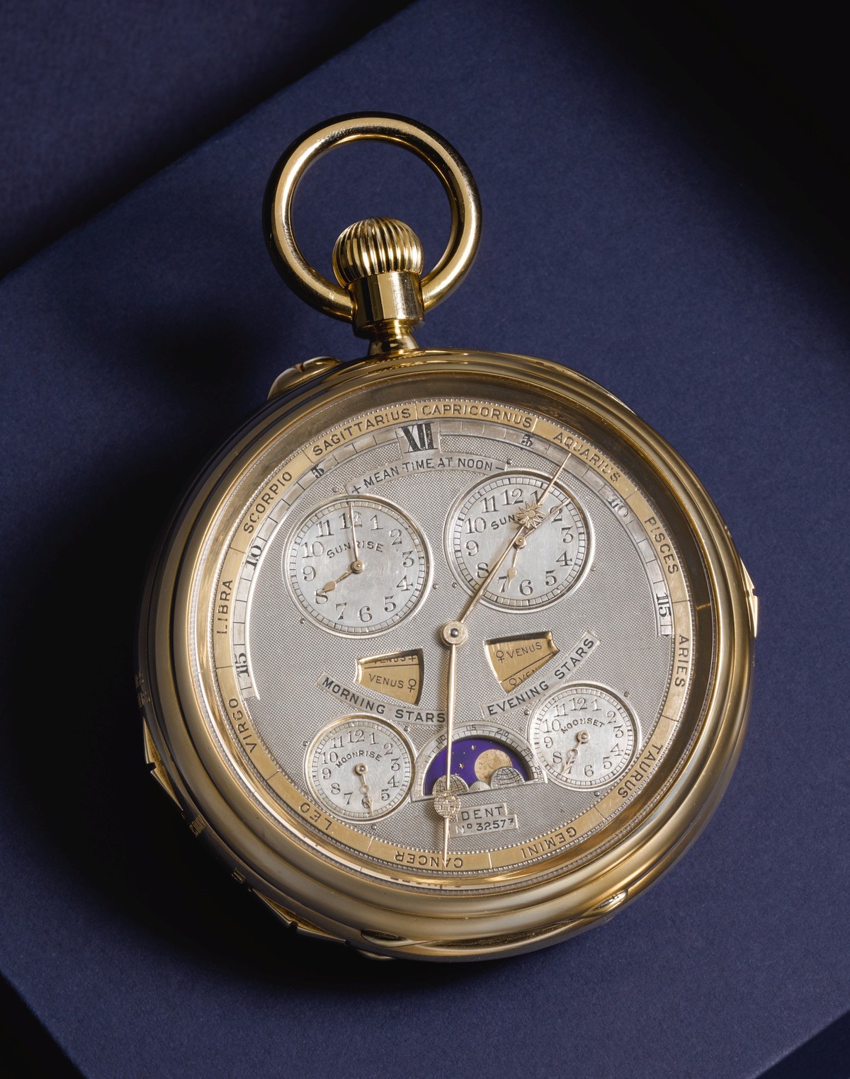 具备万年历及多项极复杂天文功能的双表盘古董怀表,连佣以chf 80万