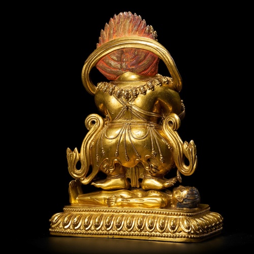 8/" Asian Antique Tibetan Buddhism copper gilt hand painting Mahakala statue